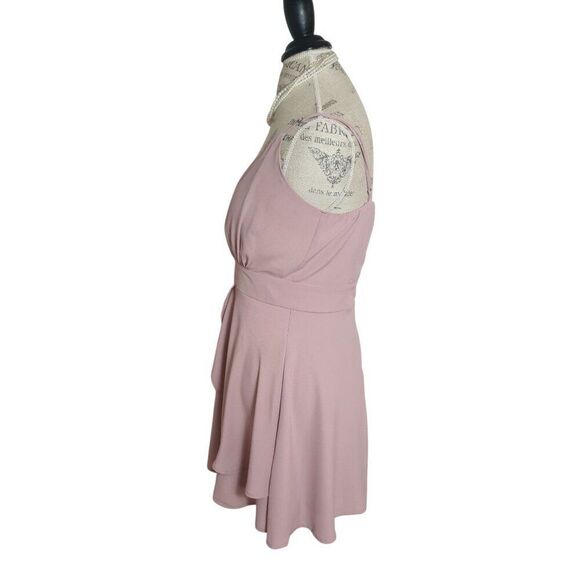 Juniors Sleeveless V-Neck Dress L Blush Ruffle Layer Flowy Formal Wedding Fairy - Picture 3 of 5